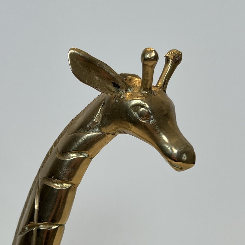 Pair of Polished Brass Giraffes | Vintage Sculpture 1970s