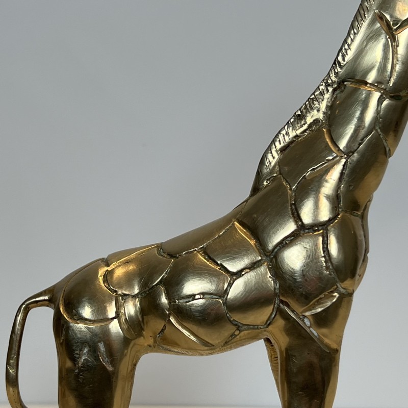 Pair of Polished Brass Giraffes | Vintage Sculpture 1970s