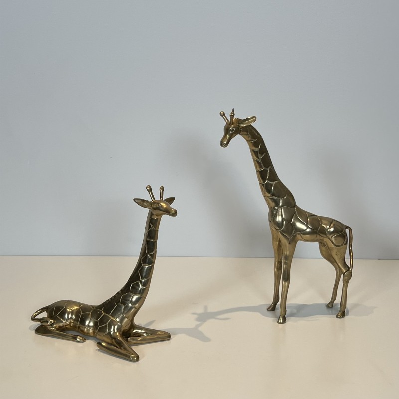 Pair of Polished Brass Giraffes | Vintage Sculpture 1970s