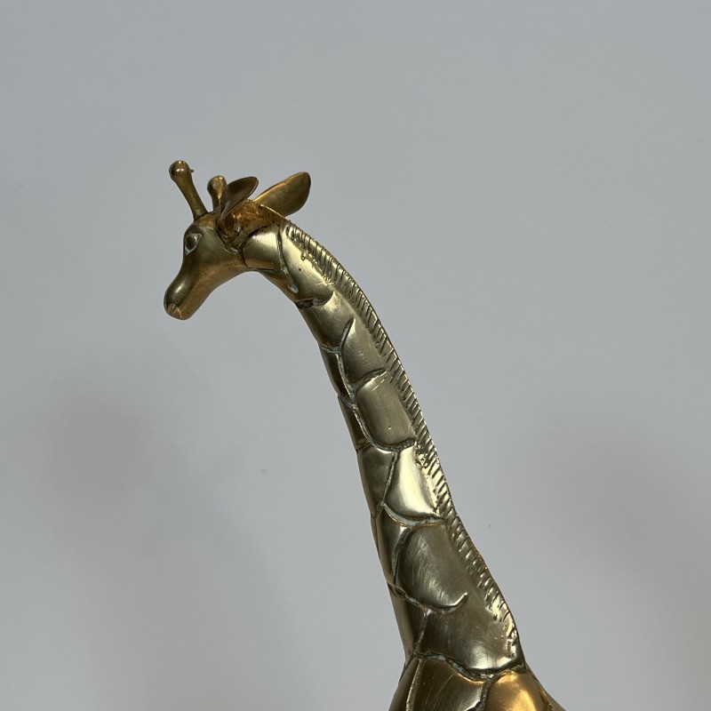 Pair of Polished Brass Giraffes | Vintage Sculpture 1970s