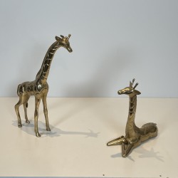 Pair of Polished Brass Giraffes | Vintage Sculpture 1970s