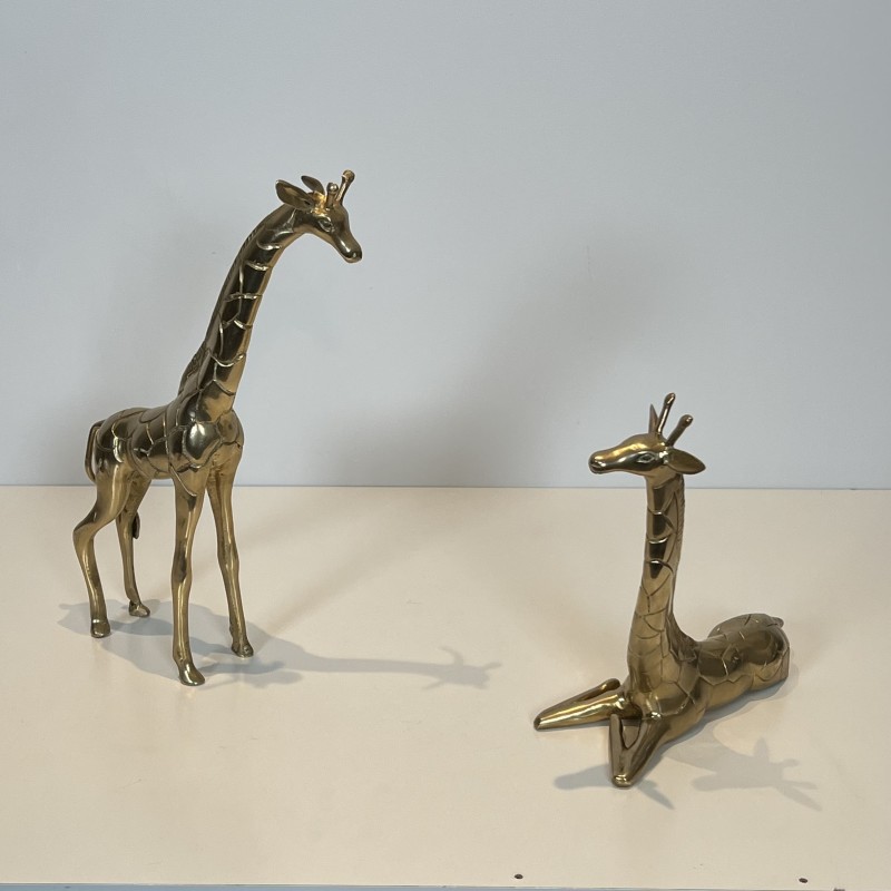 Paire Girafes Laiton Poli | Sculpture Vintage Années 1970