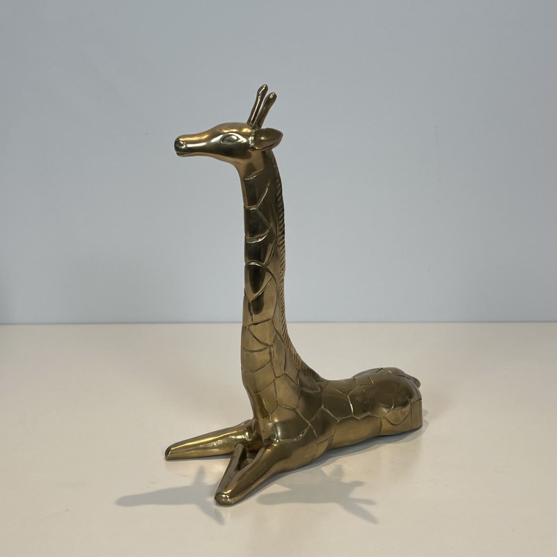 Pair of Polished Brass Giraffes | Vintage Sculpture 1970s