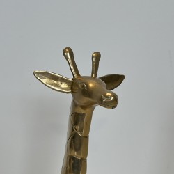 Pair of Polished Brass Giraffes | Vintage Sculpture 1970s