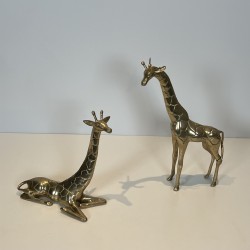Paire Girafes Laiton Poli | Sculpture Vintage Années 1970
