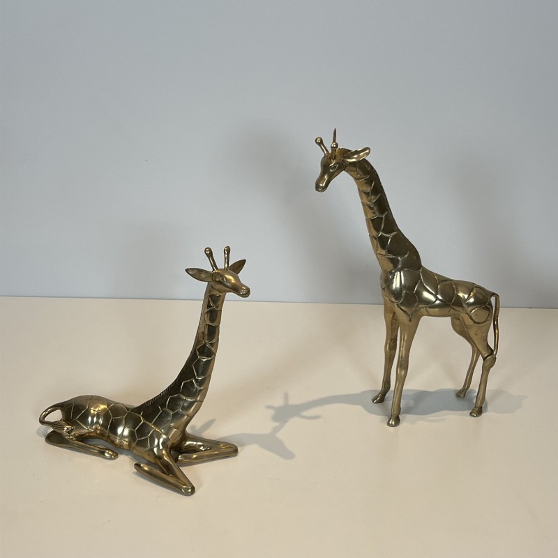 Paire Girafes Laiton Poli | Sculpture Vintage Années 1970