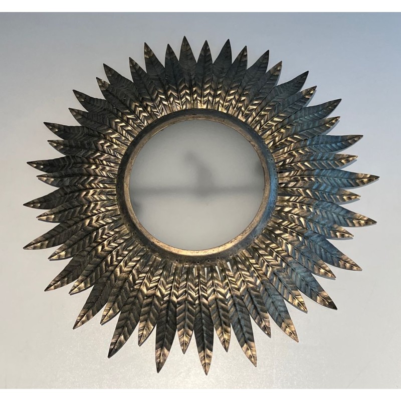 Plafonnier ou Applique Murale Soleil en Métal Argenté