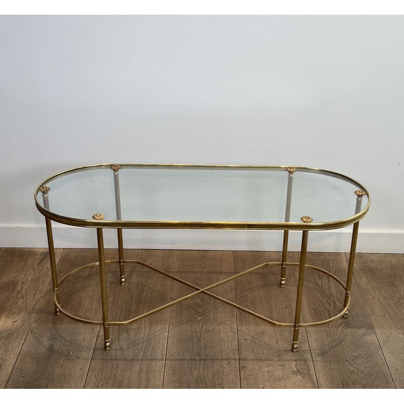 Oval Brass Coffee Table | Maison Baguès Style 1960s Vintage