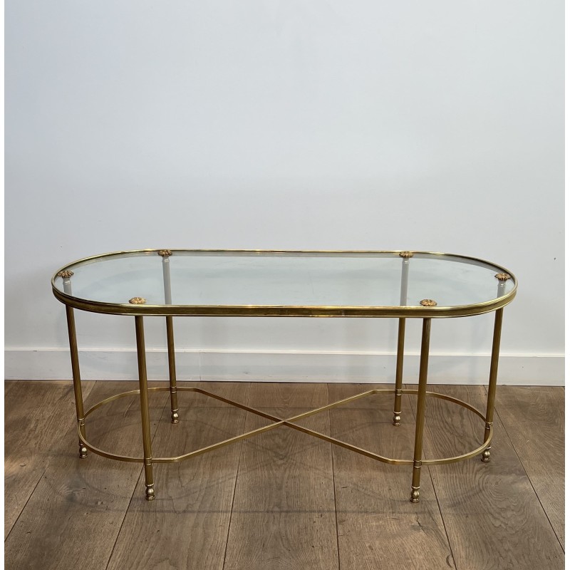 Oval Brass Coffee Table | Maison Baguès Style 1960s Vintage
