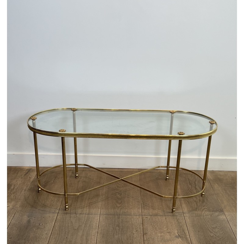 Oval Brass Coffee Table | Maison Baguès Style 1960s Vintage