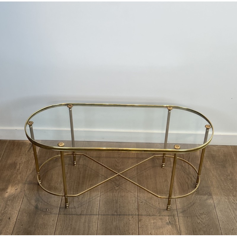 Oval Brass Coffee Table | Maison Baguès Style 1960s Vintage