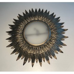 Plafonnier ou Applique Murale Soleil en Métal Argenté