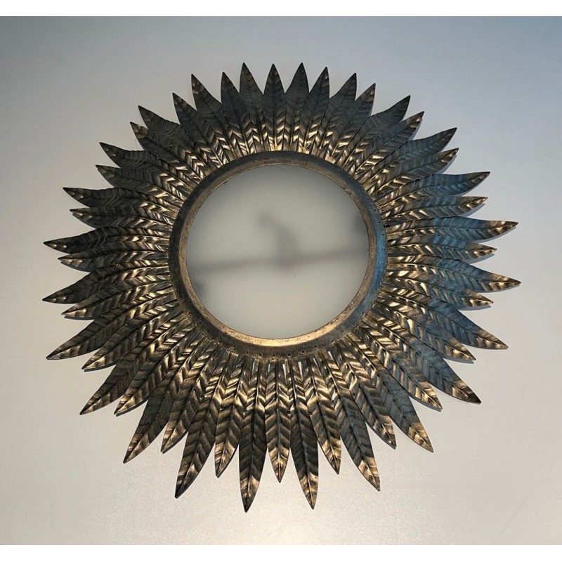 Plafonnier ou Applique Murale Soleil en Métal Argenté
