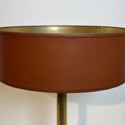 Lampe Cuir Camel & Laiton | Style Jacques Adnet Années 1950