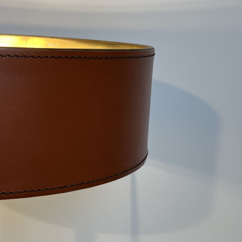 Camel Leather & Brass Desk Lamp | Jacques Adnet Style 1970s