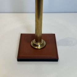 Lampe Cuir Camel & Laiton | Style Jacques Adnet Années 1950