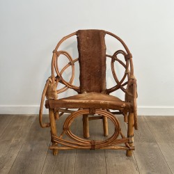 Rattan & Cowhide Armchair | 1960s-1970s Italian Design