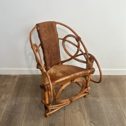 Rattan & Cowhide Armchair | 1960s-1970s Italian Design
