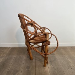 Rattan & Cowhide Armchair | 1960s-1970s Italian Design