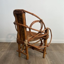 Fauteuil Rotin et Peau de Vache | Design Italien Années 60-70