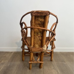 Rattan & Cowhide Armchair | 1960s-1970s Italian Design