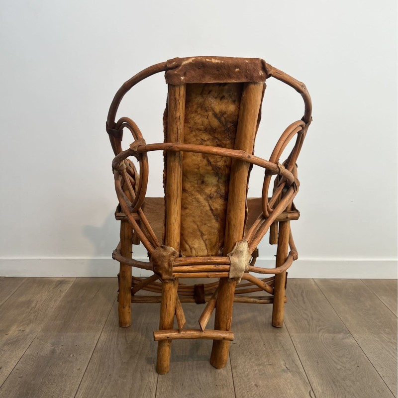 Rattan & Cowhide Armchair | 1960s-1970s Italian Design