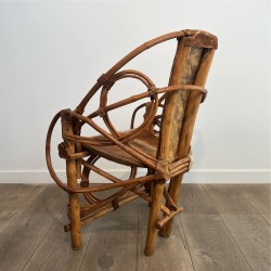 Rattan & Cowhide Armchair | 1960s-1970s Italian Design