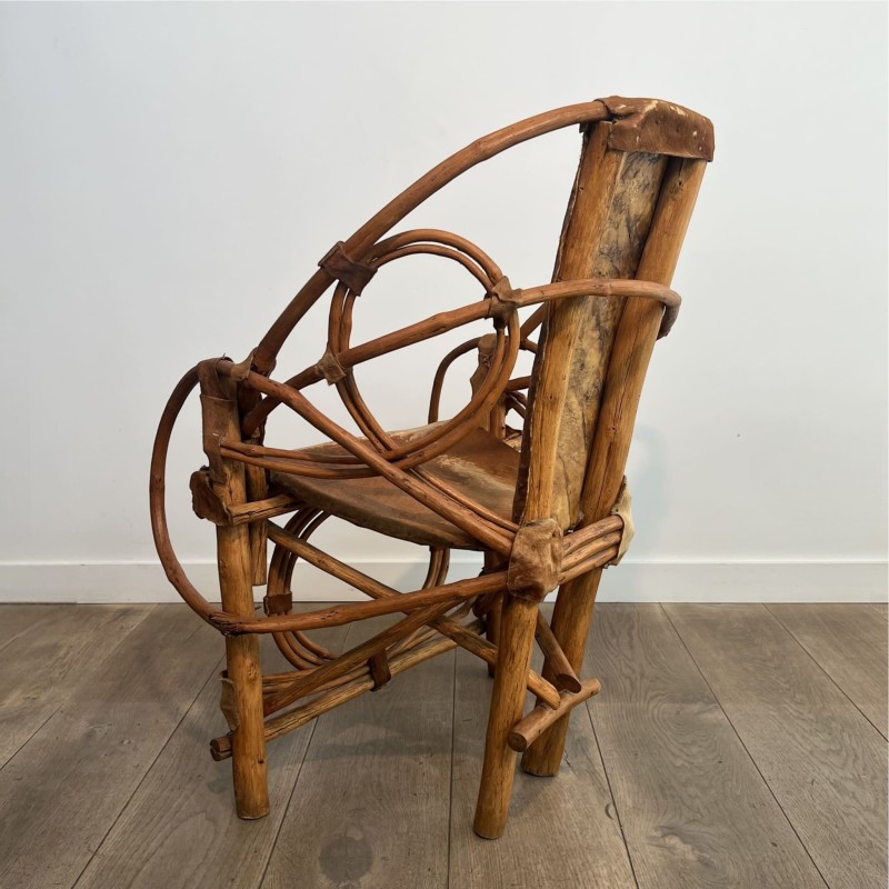 Fauteuil Rotin et Peau de Vache | Design Italien Années 60-70