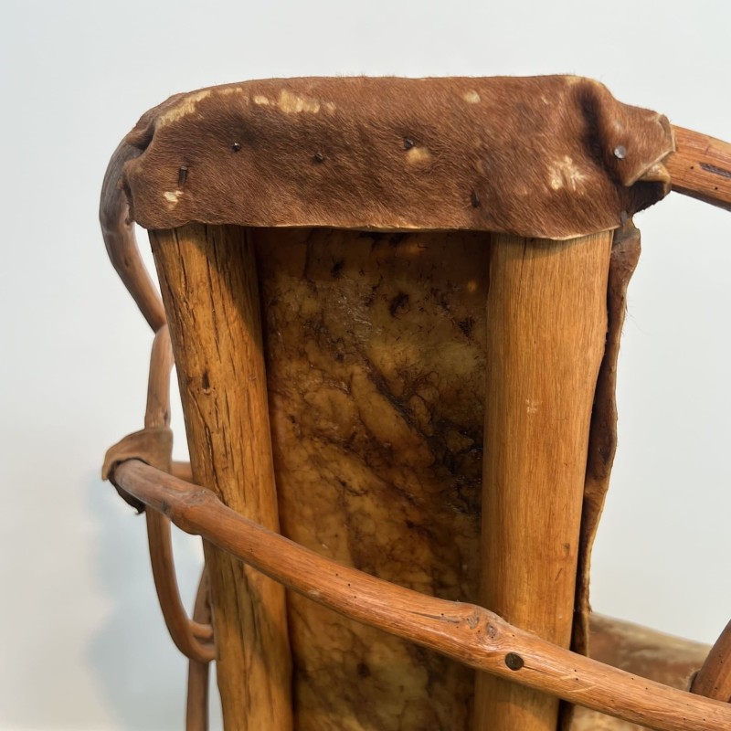 Fauteuil Rotin et Peau de Vache | Design Italien Années 60-70