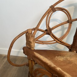 Fauteuil Rotin et Peau de Vache | Design Italien Années 60-70