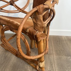 Fauteuil Rotin et Peau de Vache | Design Italien Années 60-70