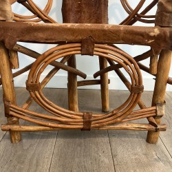 Fauteuil Rotin et Peau de Vache | Design Italien Années 60-70