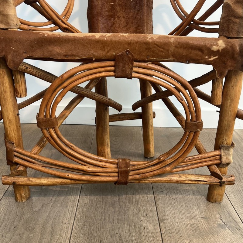 Rattan & Cowhide Armchair | 1960s-1970s Italian Design