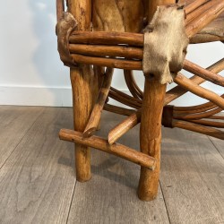 Rattan & Cowhide Armchair | 1960s-1970s Italian Design