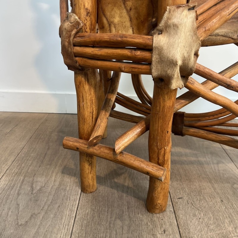 Rattan & Cowhide Armchair | 1960s-1970s Italian Design