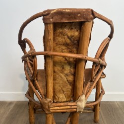 Fauteuil Rotin et Peau de Vache | Design Italien Années 60-70