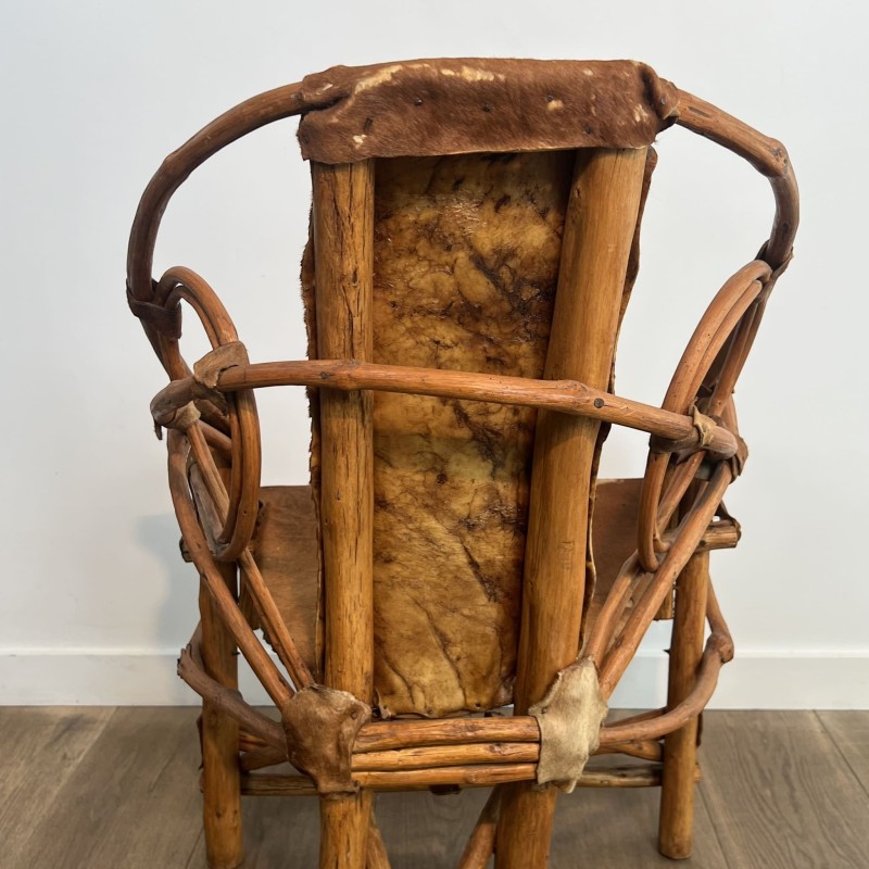 Rattan & Cowhide Armchair | 1960s-1970s Italian Design