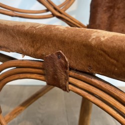 Fauteuil Rotin et Peau de Vache | Design Italien Années 60-70