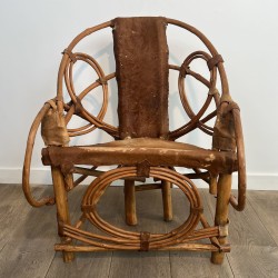 Fauteuil Rotin et Peau de Vache | Design Italien Années 60-70