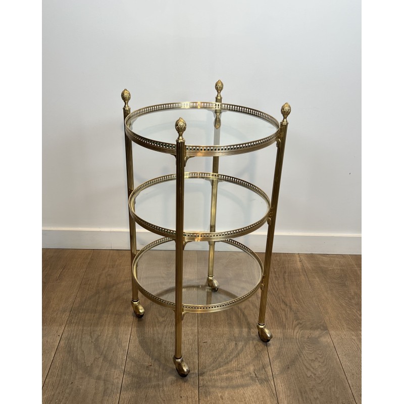 Round Brass Bar Cart | Maison Jansen 1940s vintage