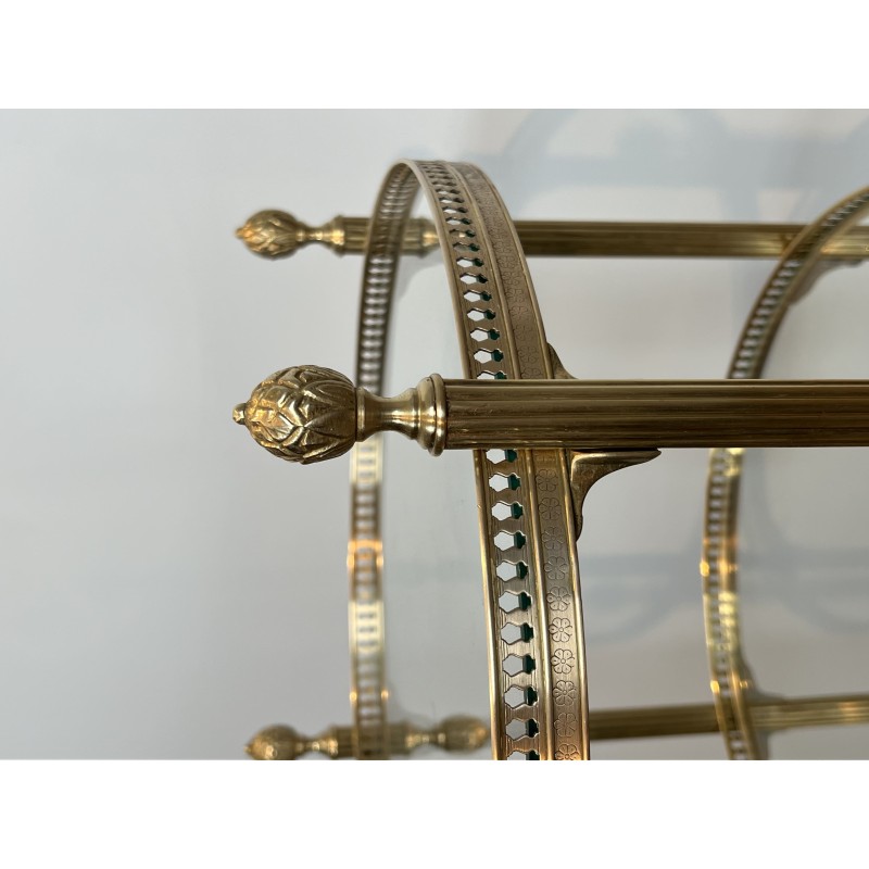 Round Brass Bar Cart | Maison Jansen 1940s vintage
