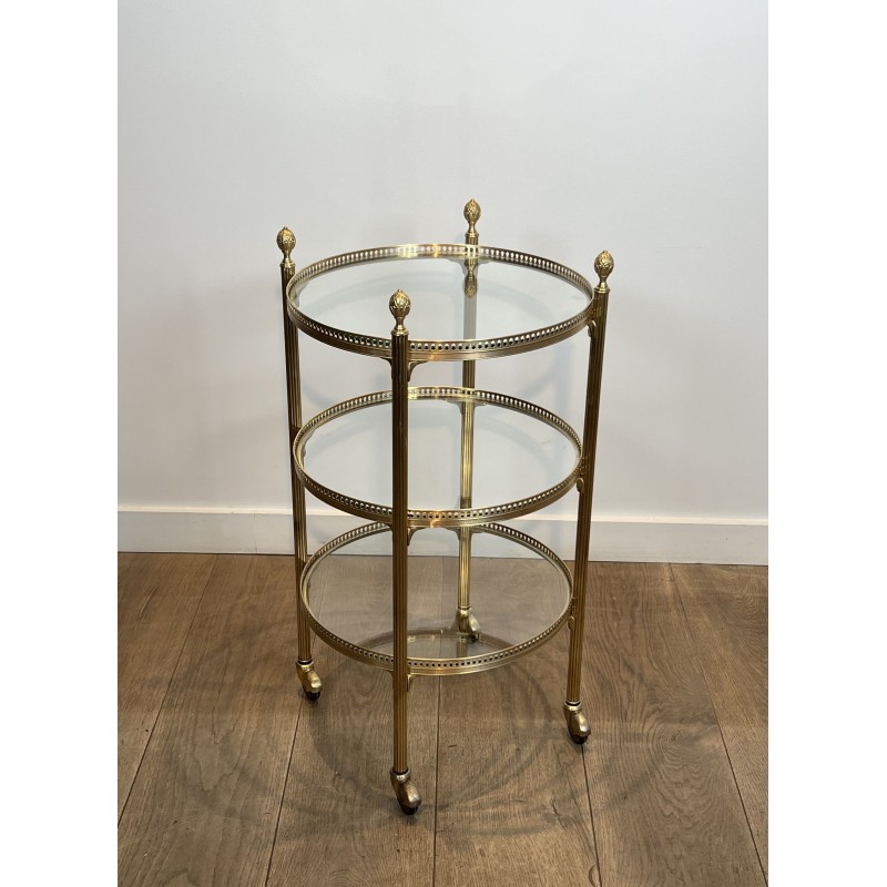 Round Brass Bar Cart | Maison Jansen 1940s vintage