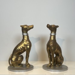 Pair Gilded Wood Greyhounds | Mid-20th Century Italian Sculpture