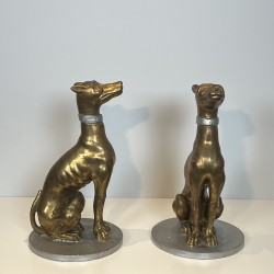 Paire Lévriers Bois Doré | Sculpture Italienne Milieu XXe Siècle