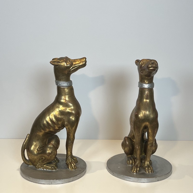 Paire Lévriers Bois Doré | Sculpture Italienne Milieu XXe Siècle