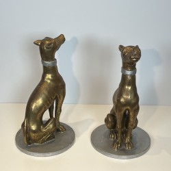 Pair Gilded Wood Greyhounds | Mid-20th Century Italian Sculpture