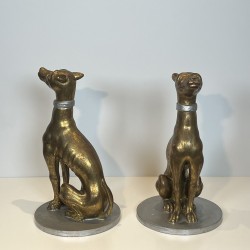 Paire Lévriers Bois Doré | Sculpture Italienne Milieu XXe Siècle