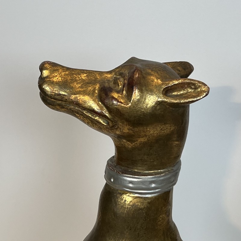 Pair Gilded Wood Greyhounds | Mid-20th Century Italian Sculpture