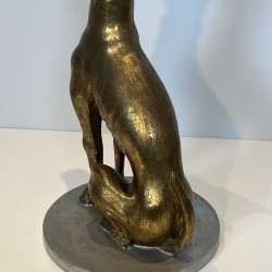 Pair Gilded Wood Greyhounds | Mid-20th Century Italian Sculpture