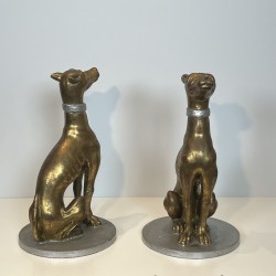 Pair Gilded Wood Greyhounds | Mid-20th Century Italian Sculpture